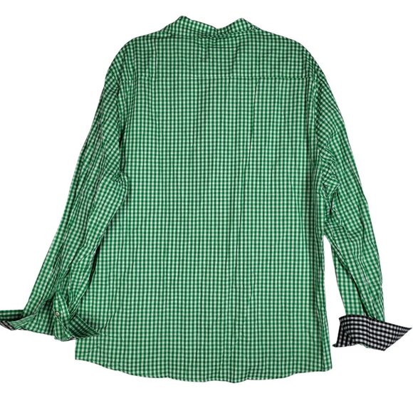 Gingham Plaid Button Up Shirt Mens Green Black Two Tone Preppy Holiday NWT - Picture 2 of 7